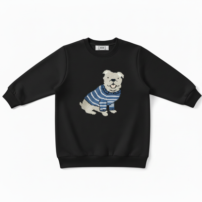 Smiling Bulldog Blue Striped Sweater Dog Lover Crewneck C1064