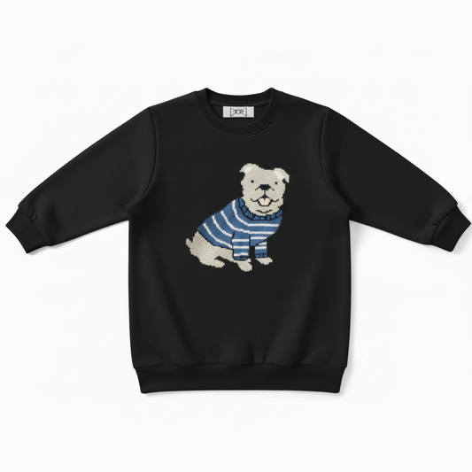 Smiling Bulldog Blue Striped Sweater Dog Lover Crewneck C1064