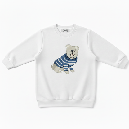 Smiling Bulldog Blue Striped Sweater Dog Lover Crewneck C1064