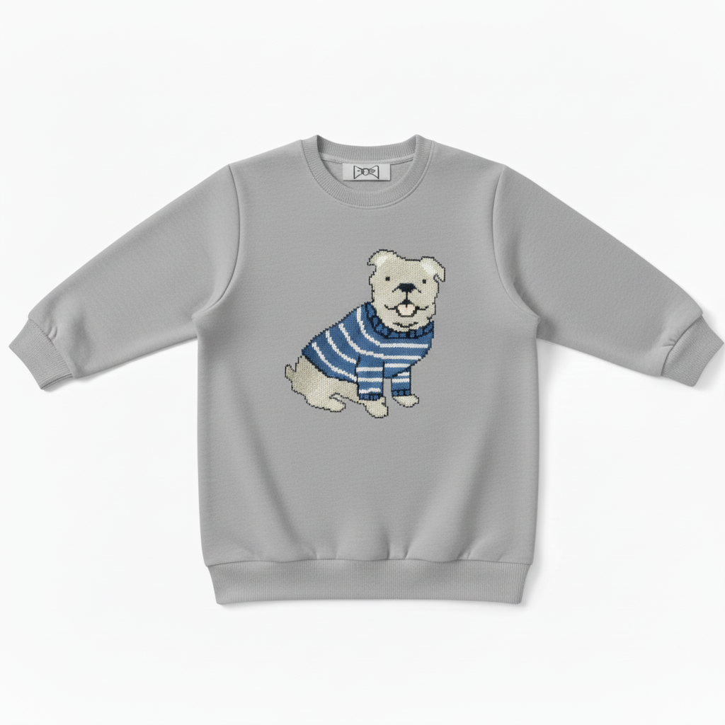 Smiling Bulldog Blue Striped Sweater Dog Lover Crewneck C1064