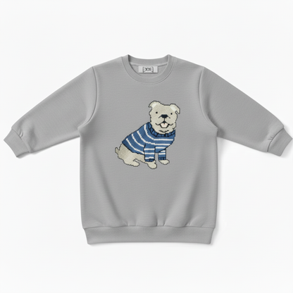 Smiling Bulldog Blue Striped Sweater Dog Lover Crewneck C1064