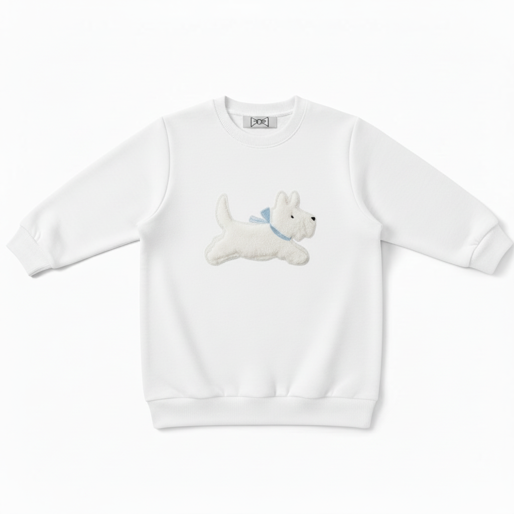 Westie Running Blue Bow Graphic Crewneck C1065