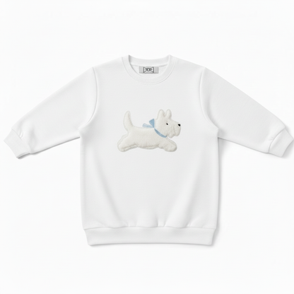 Westie Running Blue Bow Graphic Crewneck C1065