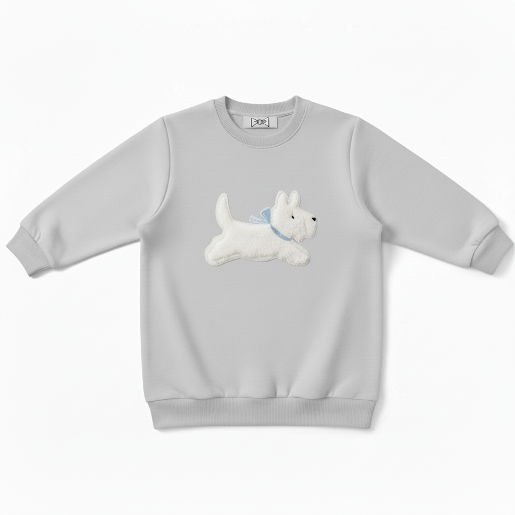 Westie Running Blue Bow Graphic Crewneck C1065