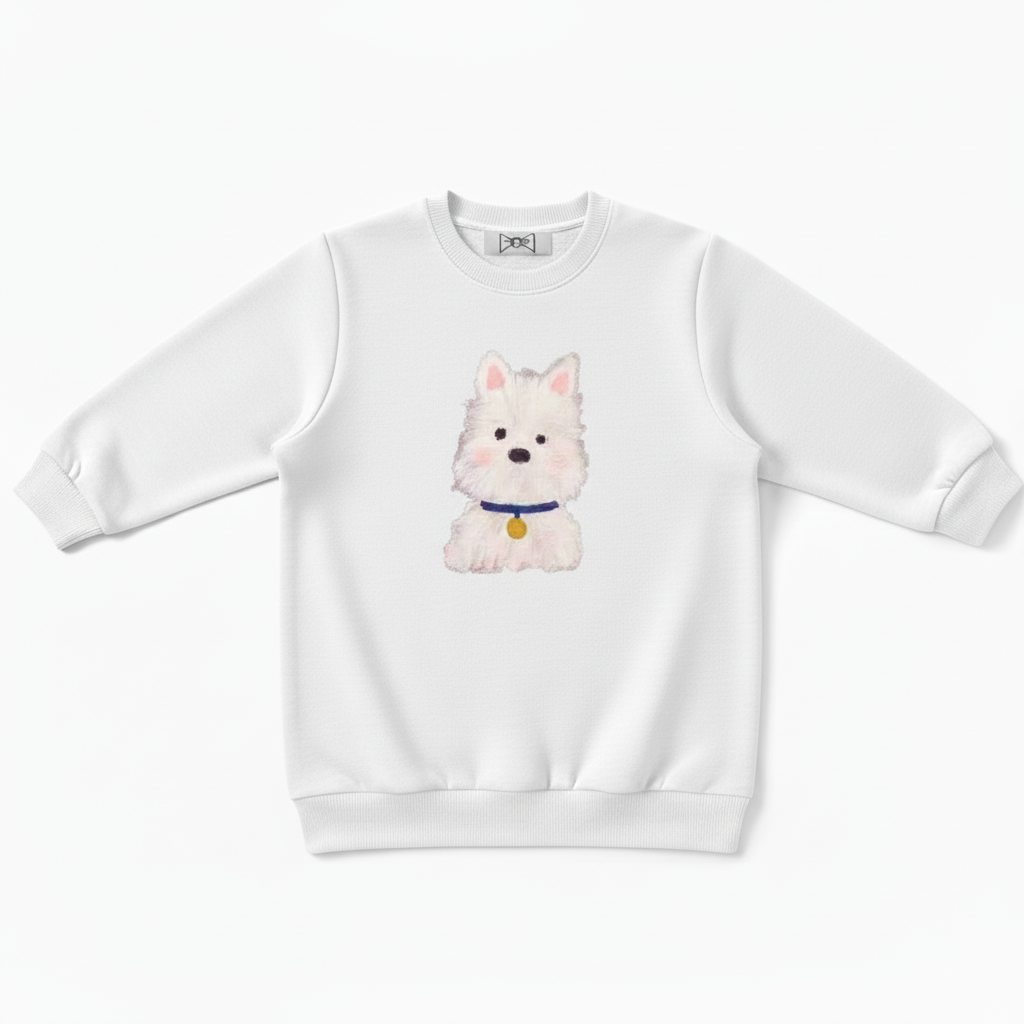 Cute White Westie Blue Collar Pet Crewneck C1069