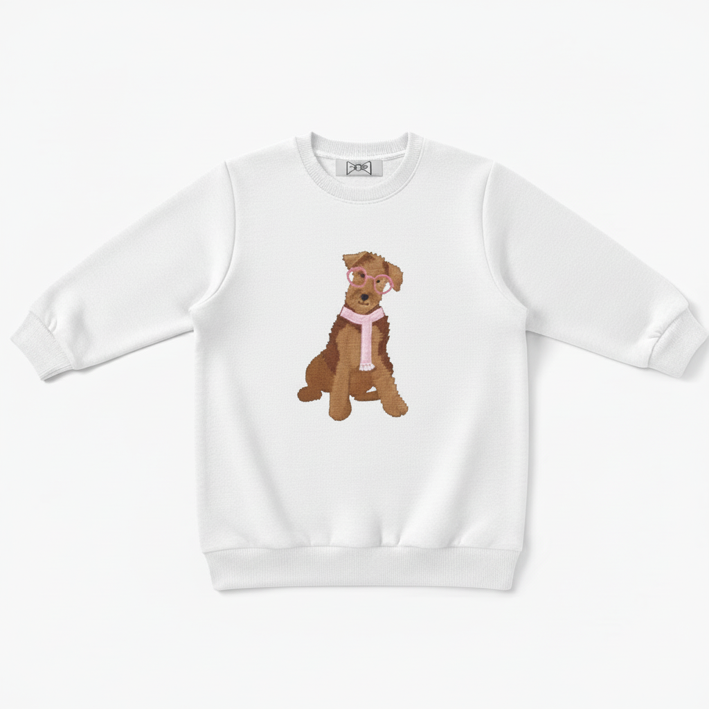 Airedale Terrier Pink Glasses Scarf Graphic Crewneck C1071