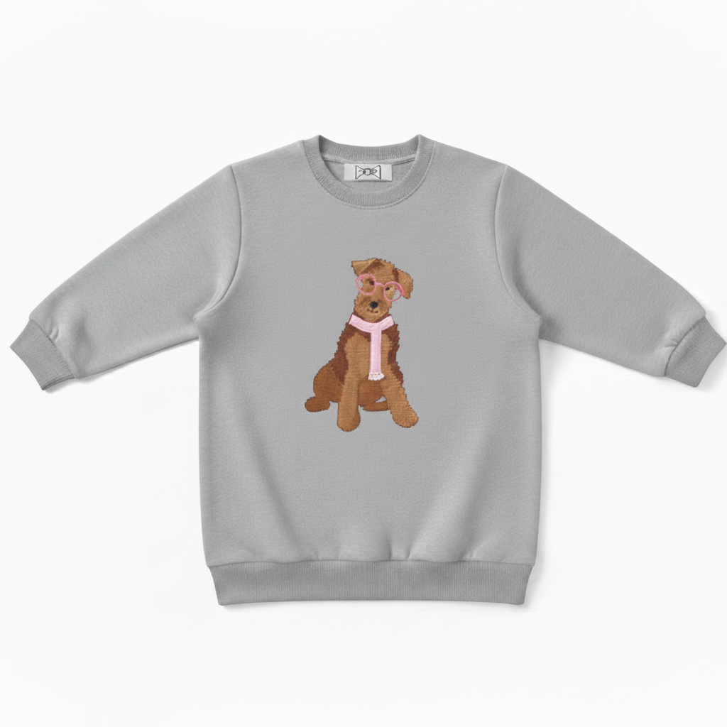 Airedale Terrier Pink Glasses Scarf Graphic Crewneck C1071