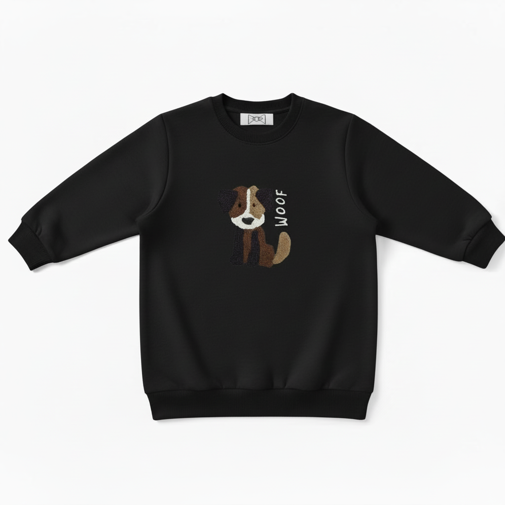 Woof Brown White Dog Graphic Crewneck C1074