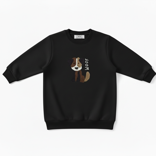 Woof Brown White Dog Graphic Crewneck C1074