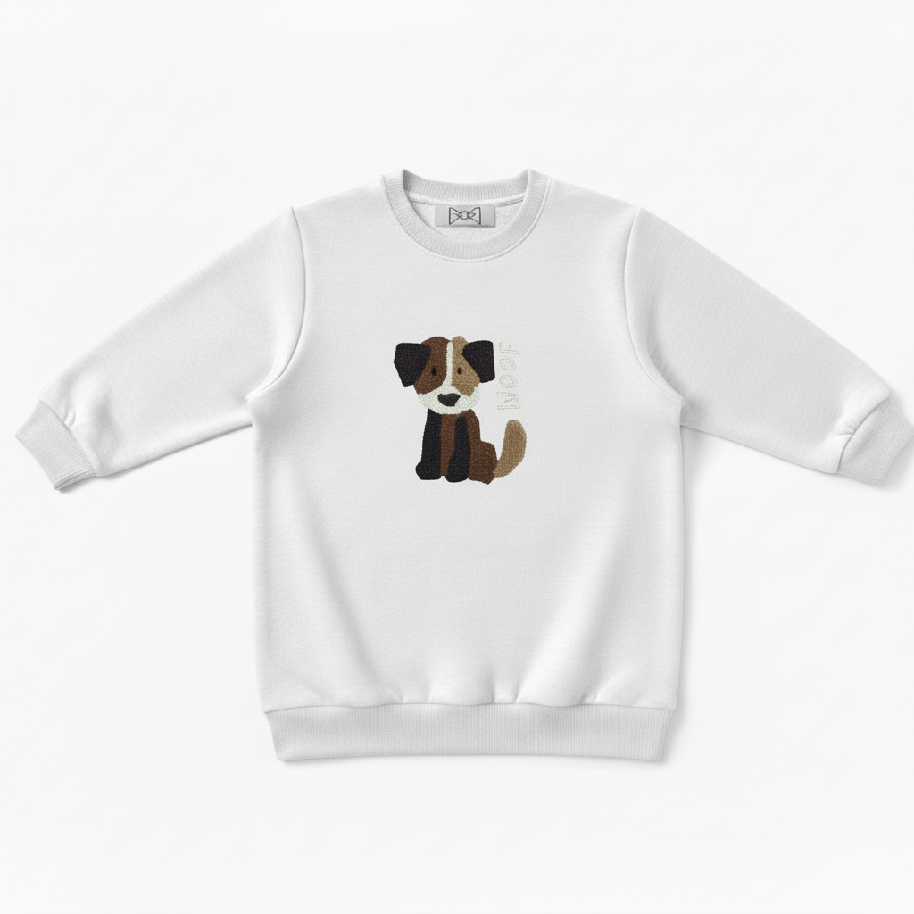 Woof Brown White Dog Graphic Crewneck C1074