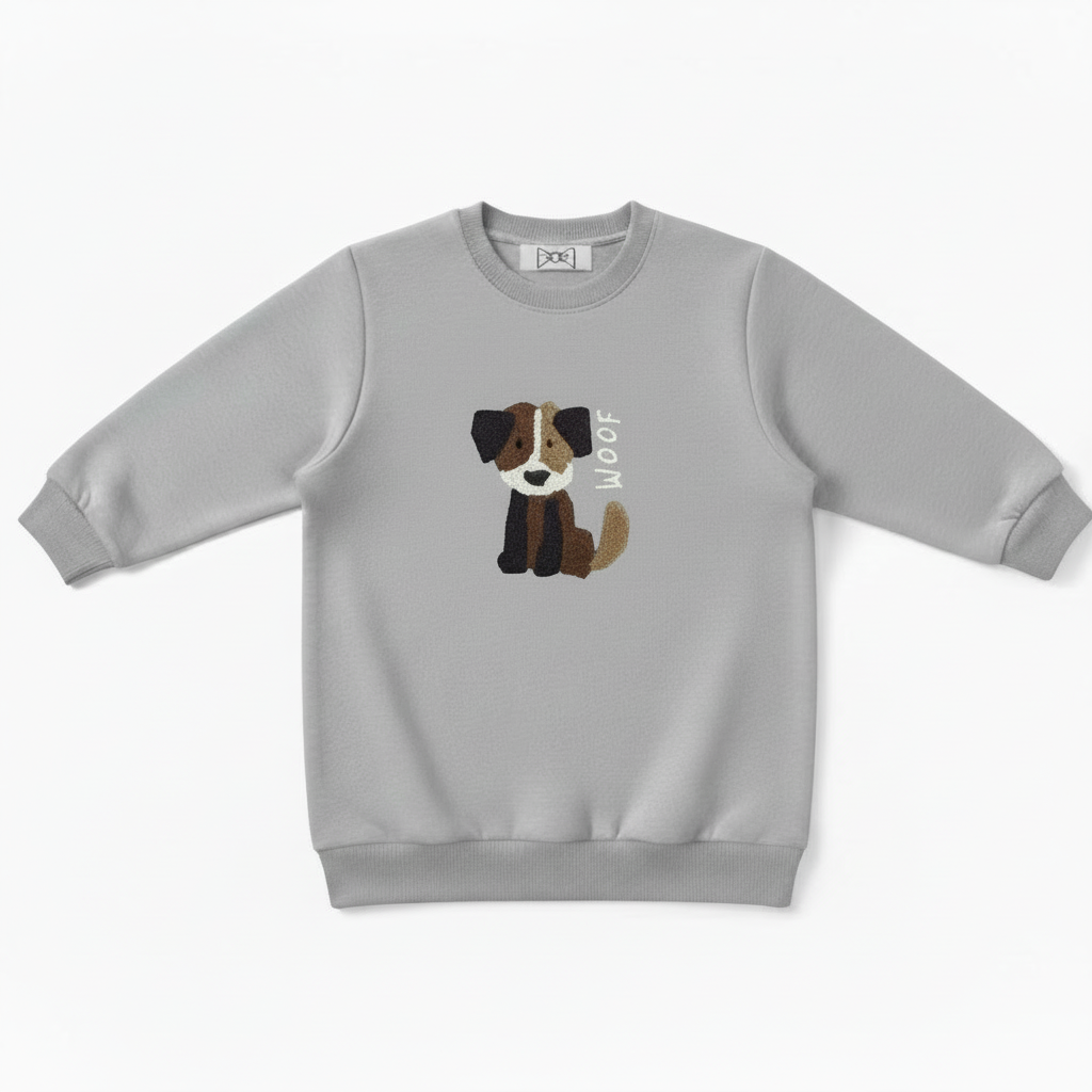 Woof Brown White Dog Graphic Crewneck C1074