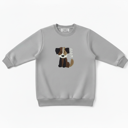 Woof Brown White Dog Graphic Crewneck C1074