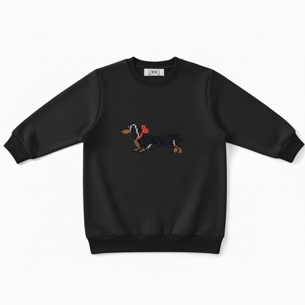 Black Dachshund Walking Red Bow Dog Lover Crewneck C1075