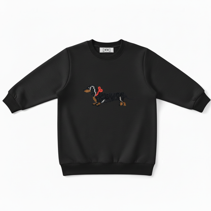 Black Dachshund Walking Red Bow Dog Lover Crewneck C1075