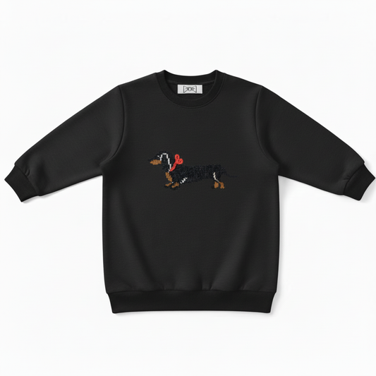 Black Dachshund Walking Red Bow Dog Lover Crewneck C1075