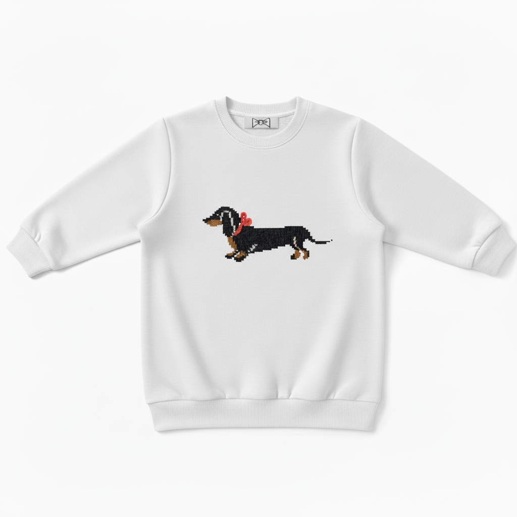 Black Dachshund Walking Red Bow Dog Lover Crewneck C1075