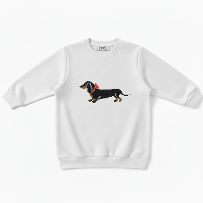 Black Dachshund Walking Red Bow Dog Lover Crewneck C1075