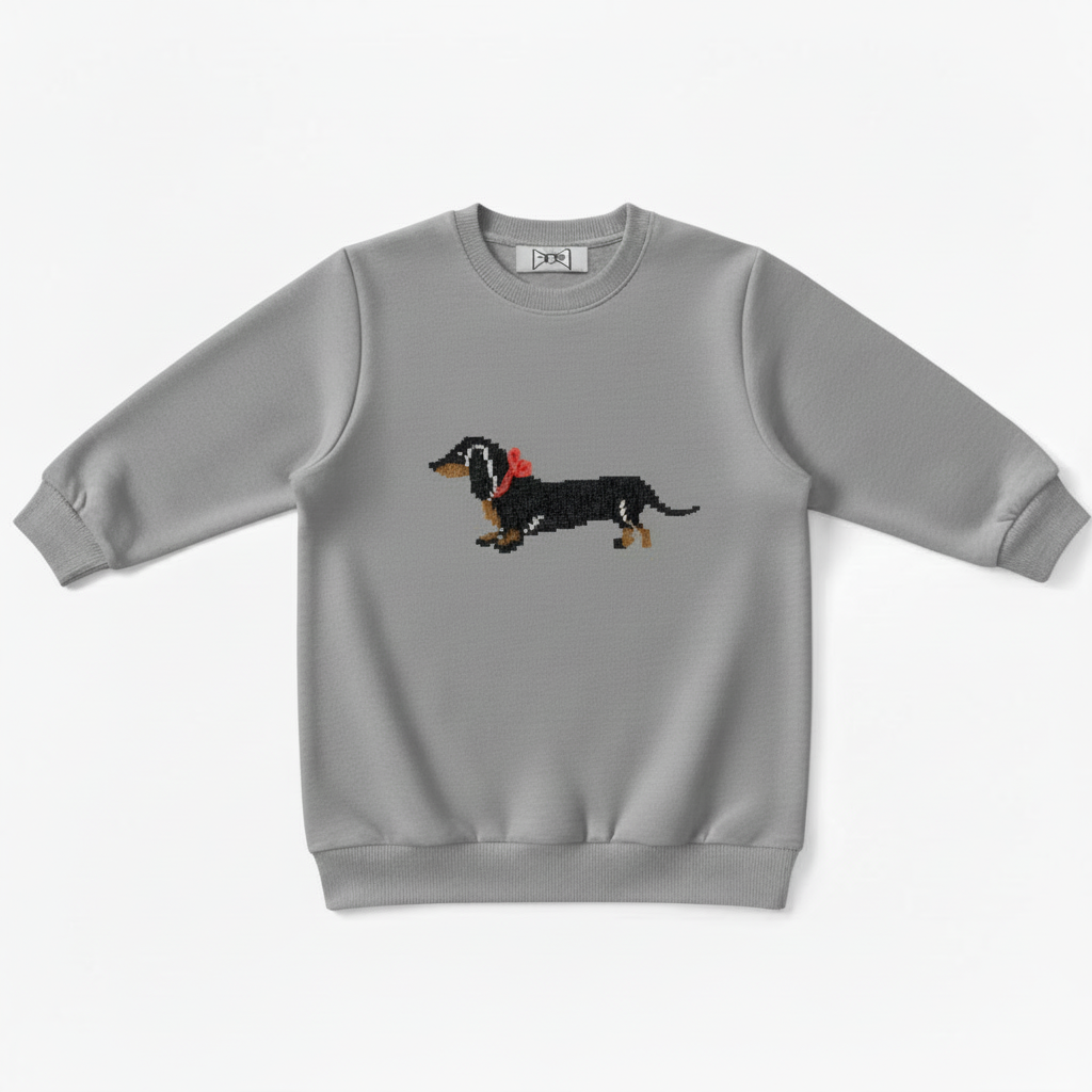 Black Dachshund Walking Red Bow Dog Lover Crewneck C1075