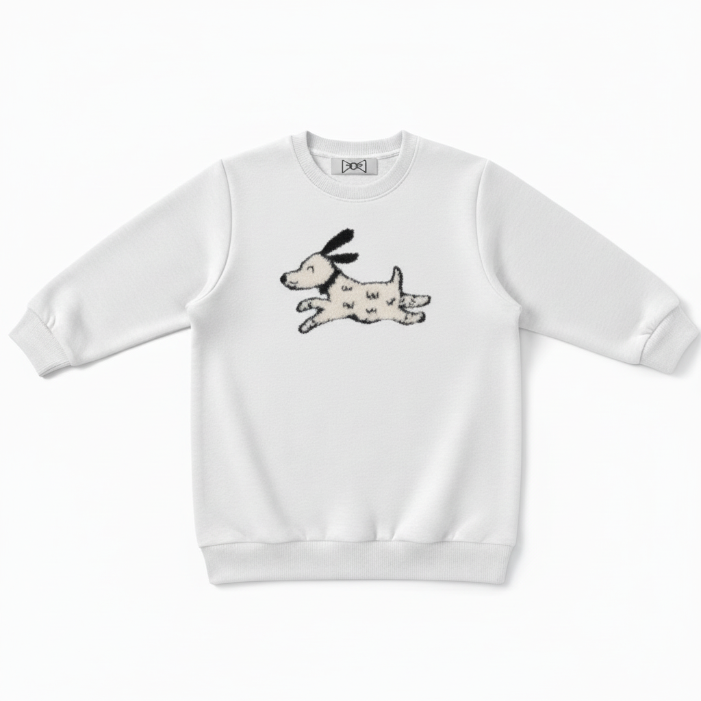 Cute White Running Dog Pet Crewneck C1077
