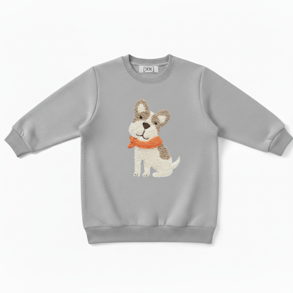 Gray French Bulldog Orange Scarf Dog Gift Crewneck C1078