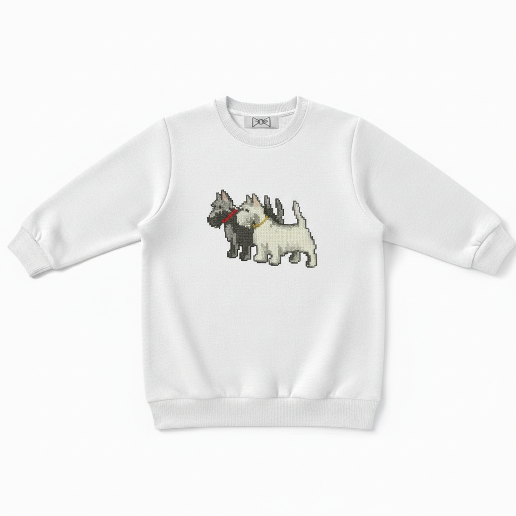Two Westie Dogs Pixel Duo Graphic Crewneck C1081