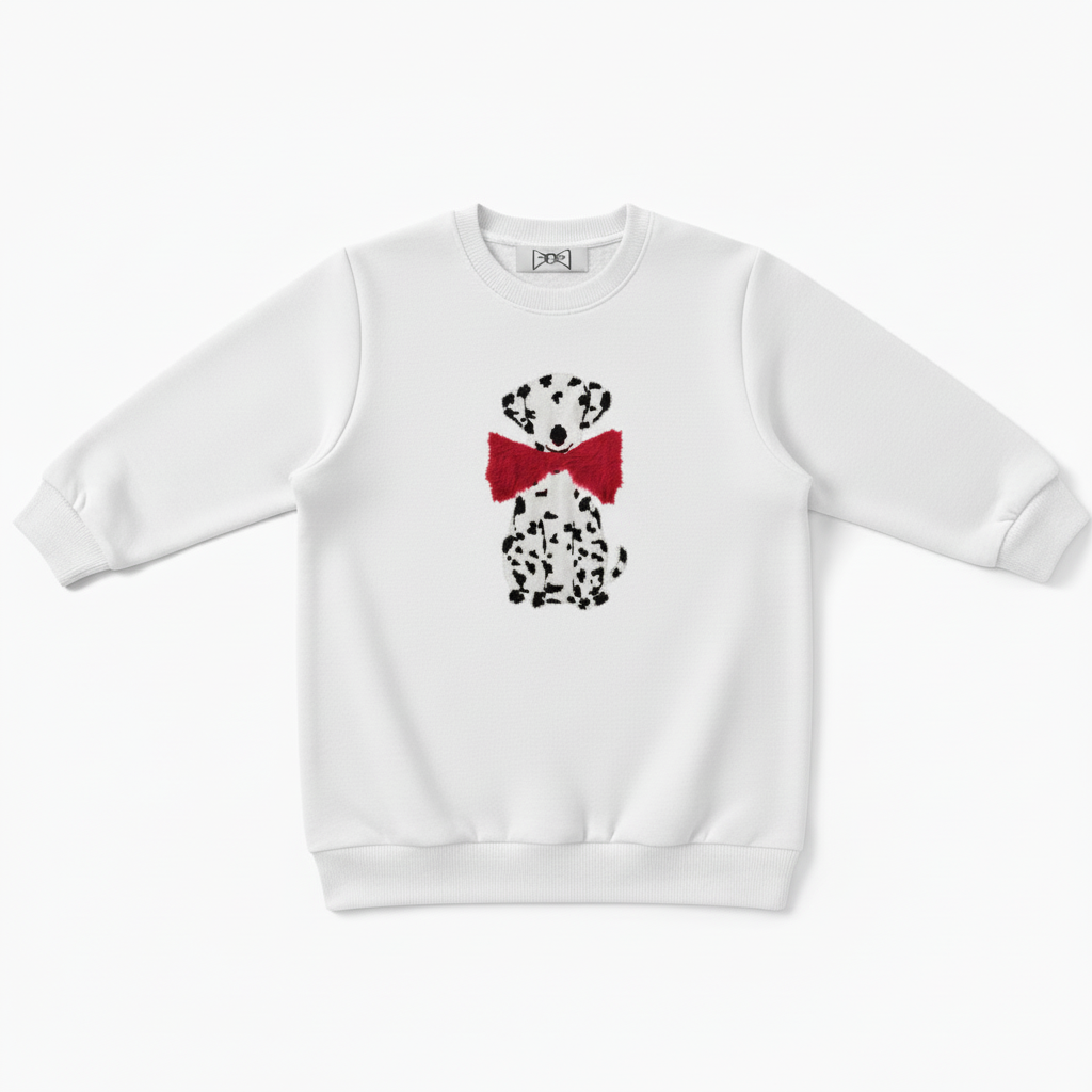Cute Dalmatian Oversized Red Bow Pet Crewneck C1083