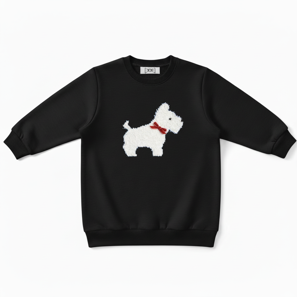 Fluffy White Scottie Red Bow Crewneck C1084