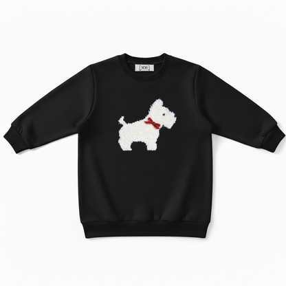 Fluffy White Scottie Red Bow Crewneck C1084
