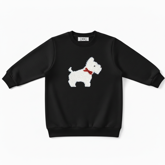 Fluffy White Scottie Red Bow Crewneck C1084