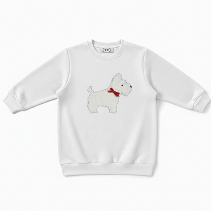 Fluffy White Scottie Red Bow Crewneck C1084