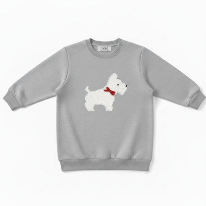 Fluffy White Scottie Red Bow Crewneck C1084