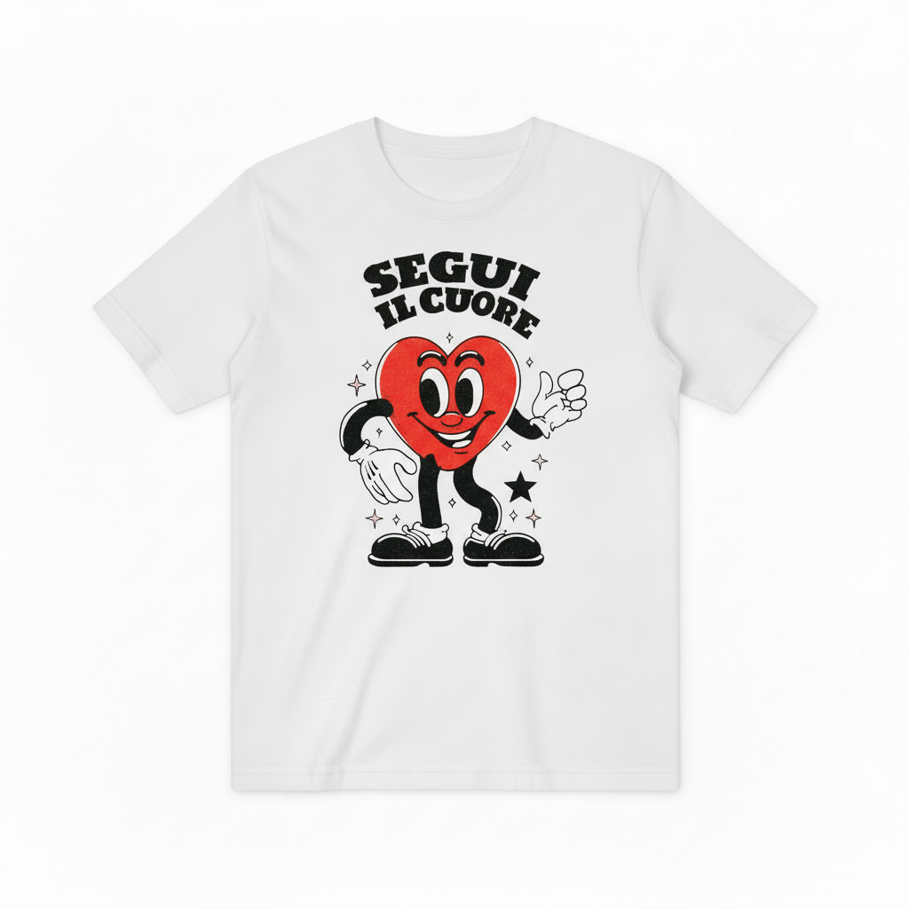 Classic Cartoon Heart Mascot Graphic Tee, Retro Love Gift T-Shirt T4019