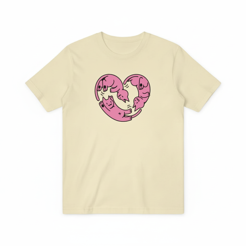 Purrfect Cat Heart Tee – Love in Every Stretch for Cat Parents T4021