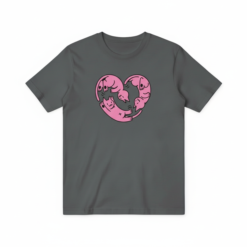 Purrfect Cat Heart Tee – Love in Every Stretch for Cat Parents T4021