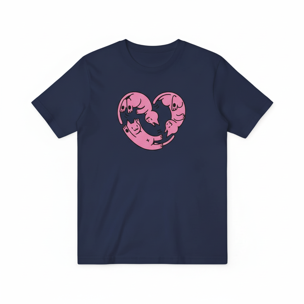Purrfect Cat Heart Tee – Love in Every Stretch for Cat Parents T4021