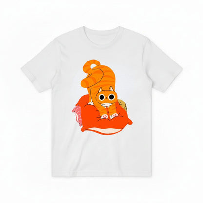 Whimsical Cat on Pillow Graphic Tee – A Cozy Statement for Cat Enthusiasts T4020
