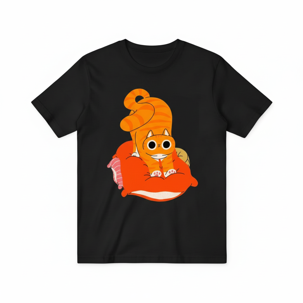 Whimsical Cat on Pillow Graphic Tee – A Cozy Statement for Cat Enthusiasts T4020