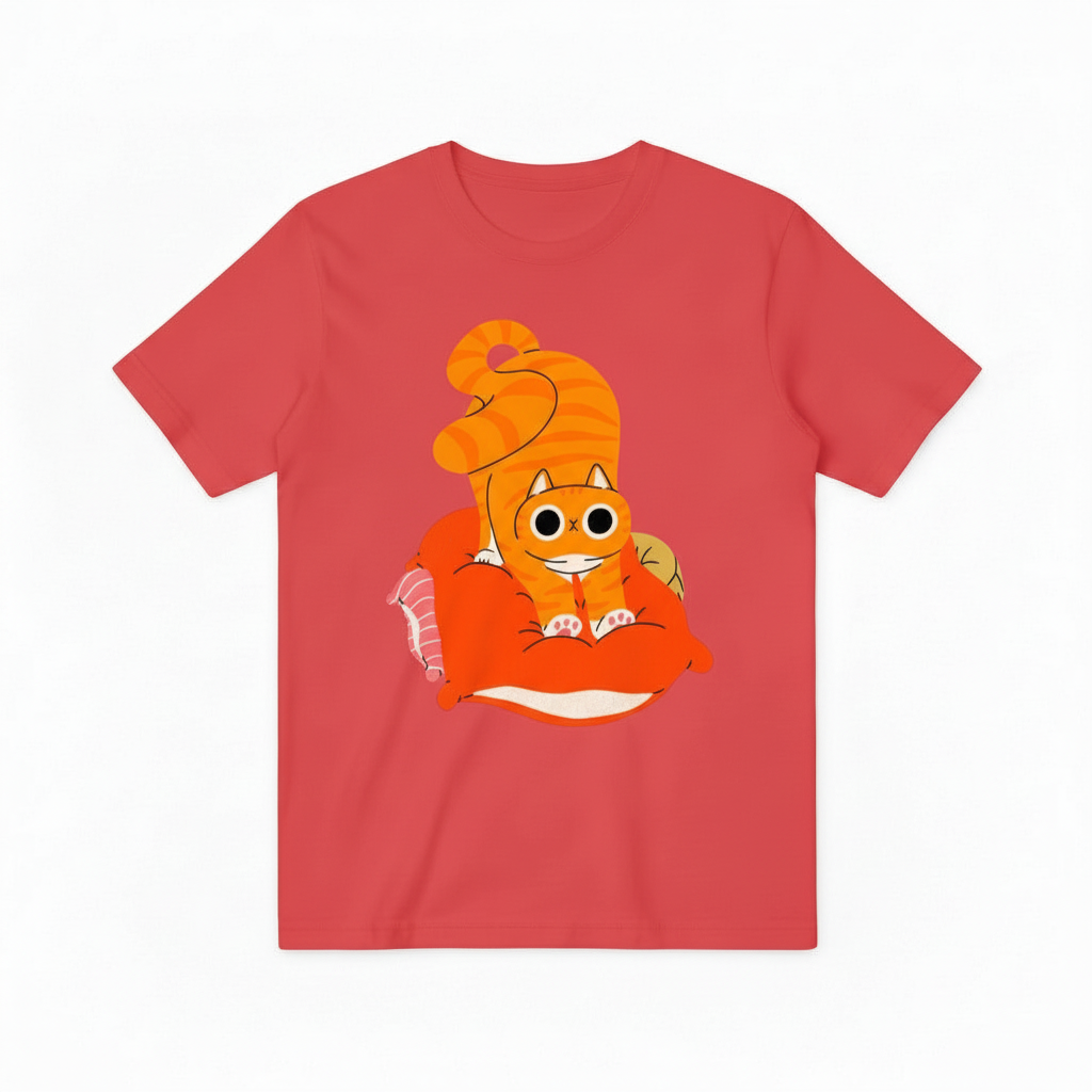 Whimsical Cat on Pillow Graphic Tee – A Cozy Statement for Cat Enthusiasts T4020
