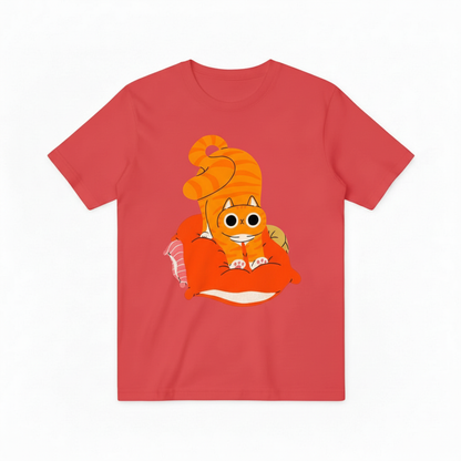 Whimsical Cat on Pillow Graphic Tee – A Cozy Statement for Cat Enthusiasts T4020