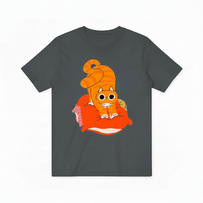 Whimsical Cat on Pillow Graphic Tee – A Cozy Statement for Cat Enthusiasts T4020