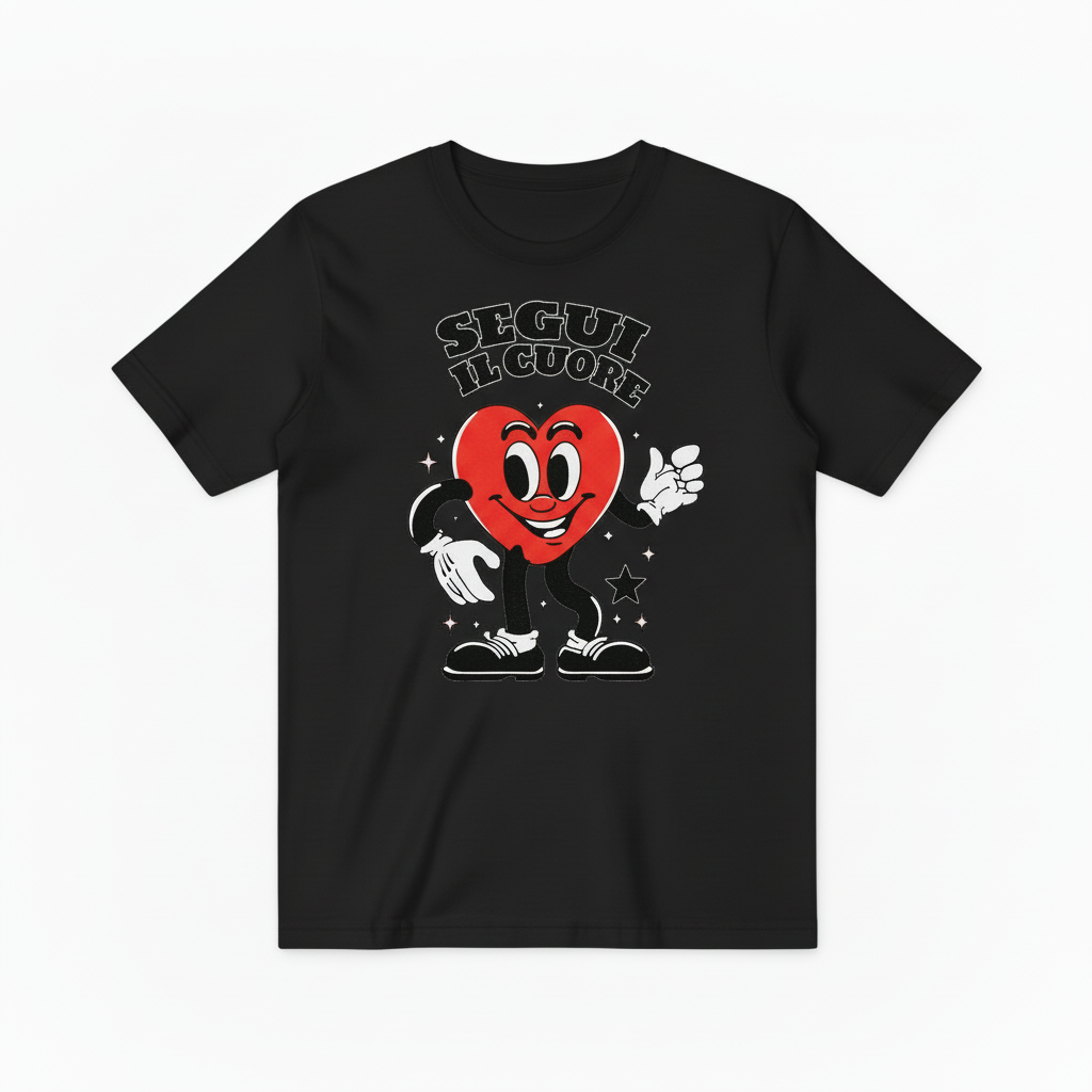 Classic Cartoon Heart Mascot Graphic Tee, Retro Love Gift T-Shirt T4019