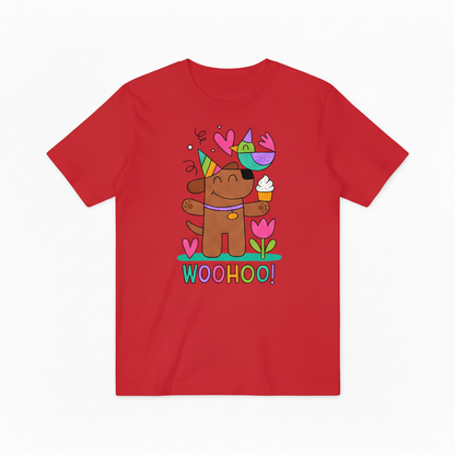Whimsical Dog & Bird Celebration Graphic Tee – A Fun Statement for Good Times T4023