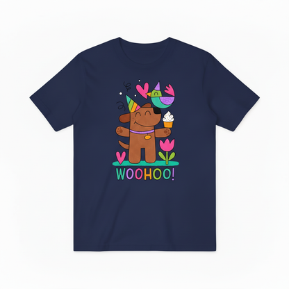 Whimsical Dog & Bird Celebration Graphic Tee – A Fun Statement for Good Times T4023
