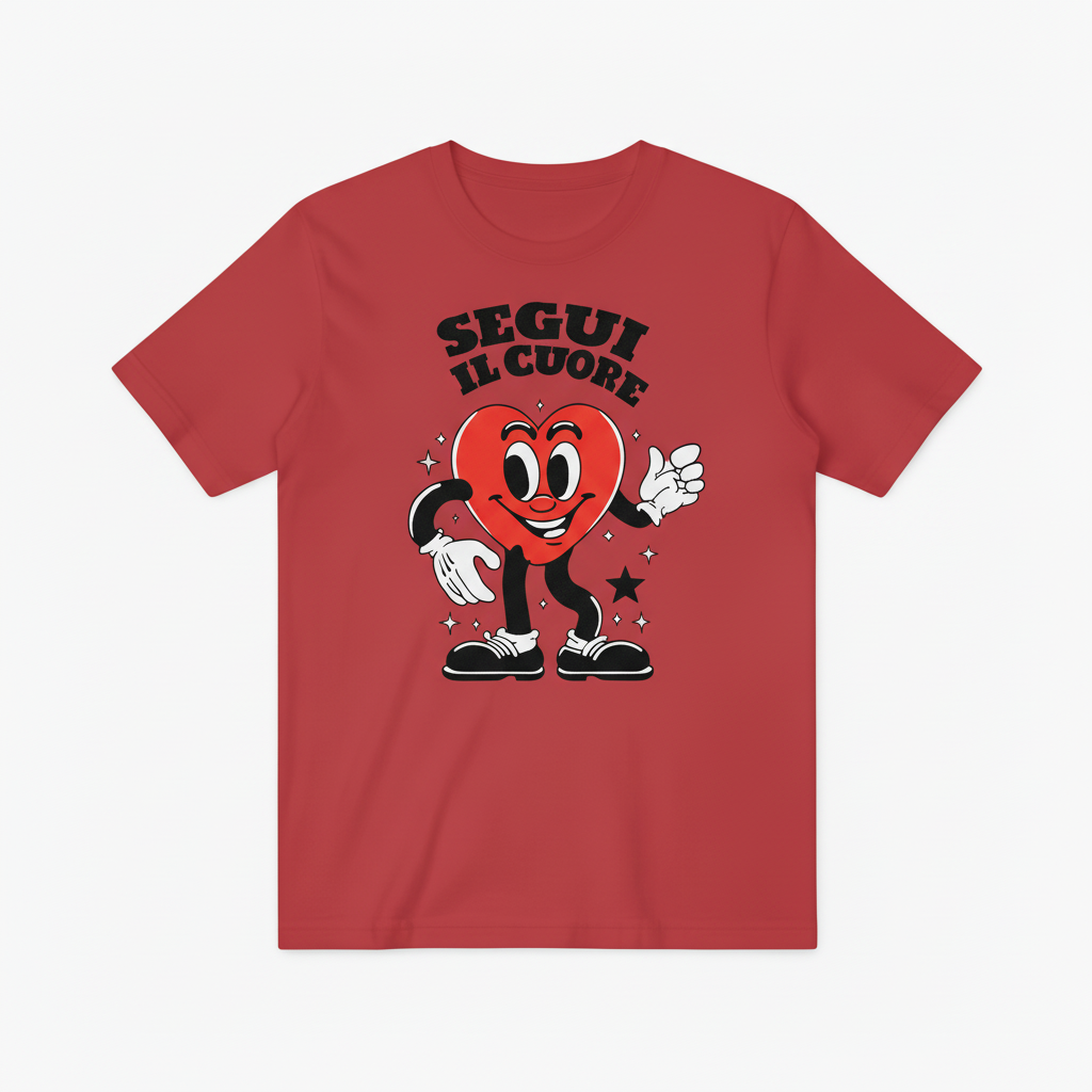 Classic Cartoon Heart Mascot Graphic Tee, Retro Love Gift T-Shirt T4019