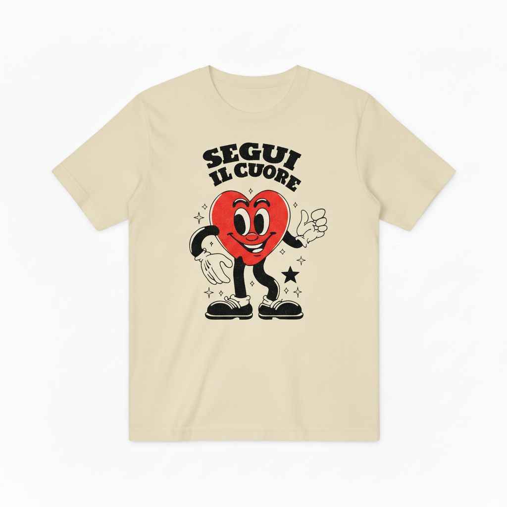 Classic Cartoon Heart Mascot Graphic Tee, Retro Love Gift T-Shirt T4019