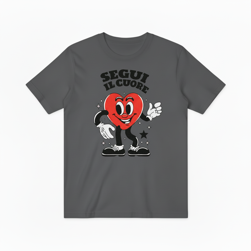 Classic Cartoon Heart Mascot Graphic Tee, Retro Love Gift T-Shirt T4019