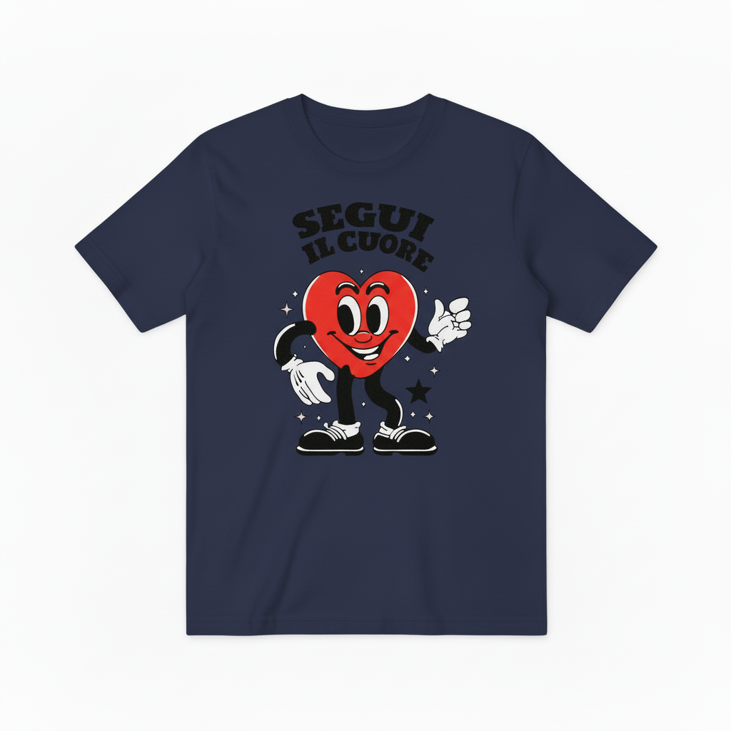 Classic Cartoon Heart Mascot Graphic Tee, Retro Love Gift T-Shirt T4019