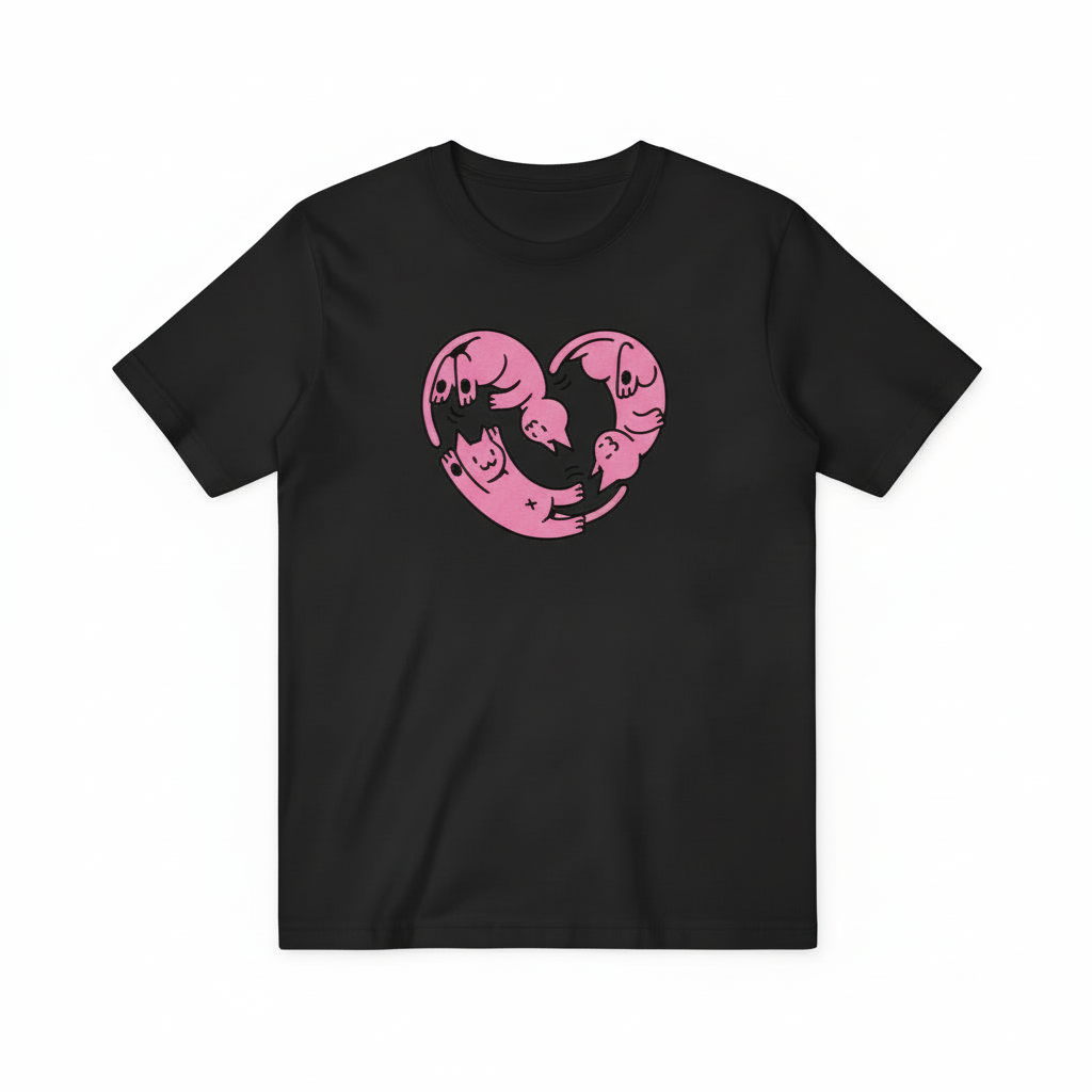 Purrfect Cat Heart Tee – Love in Every Stretch for Cat Parents T4021