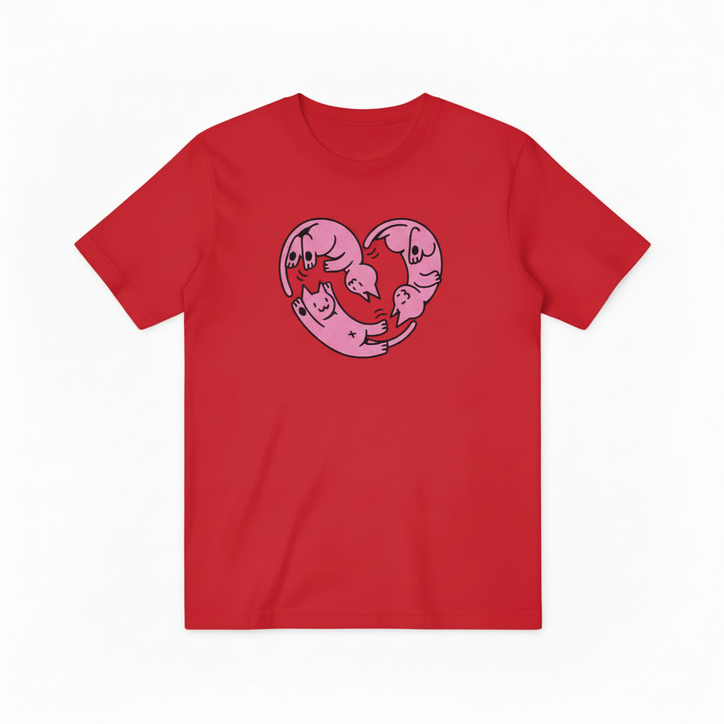 Purrfect Cat Heart Tee – Love in Every Stretch for Cat Parents T4021