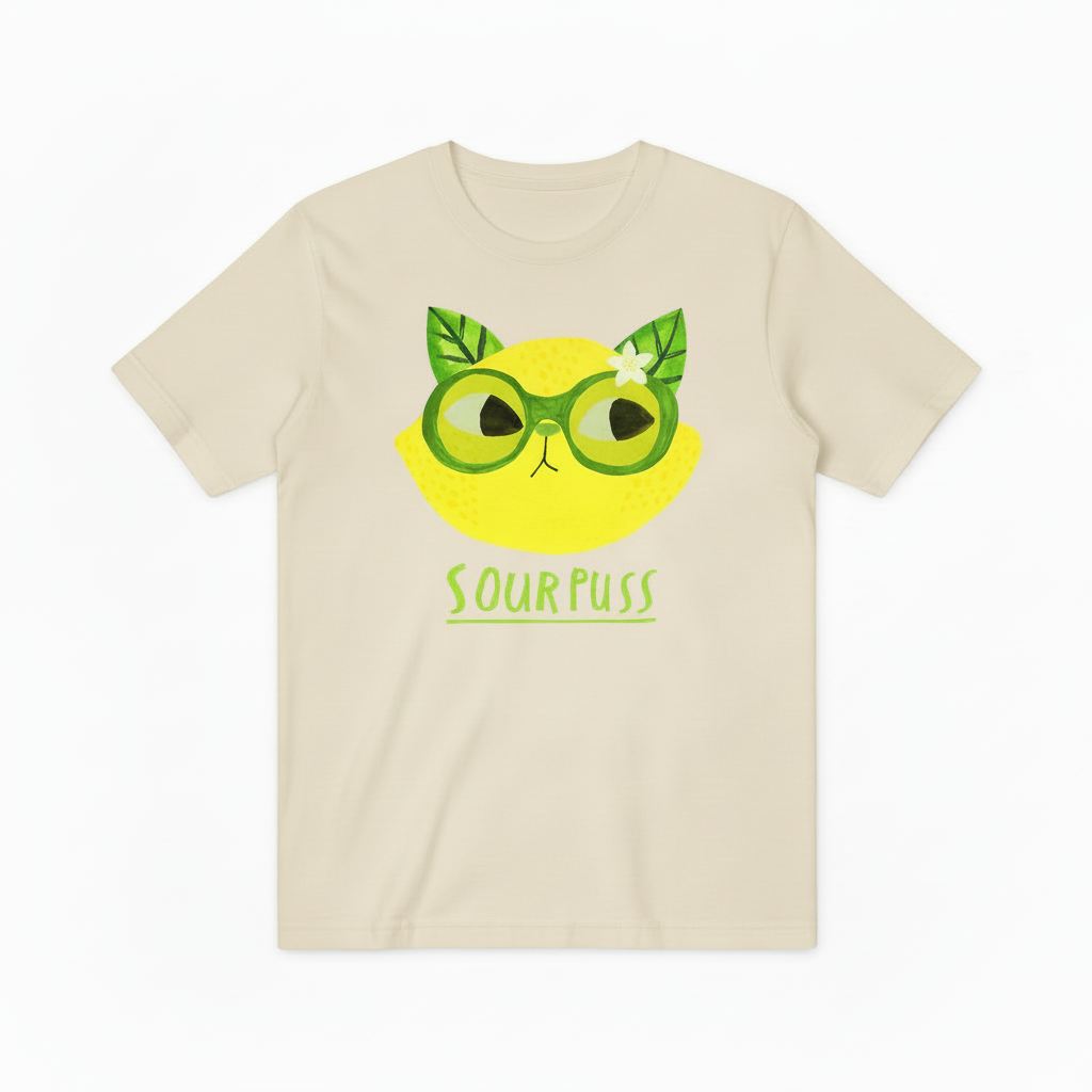 Sour Puss Funny Cat Graphic Tee - Lemon Lover T-Shirt T4026